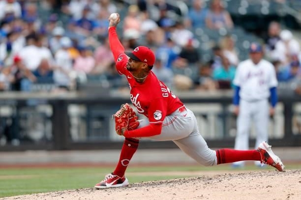 Vladimir Gutierrez of the Cincinnati Reds in action against the New York Mets at Citi Field on August 01, 2021 in New York City. The Reds defeated...