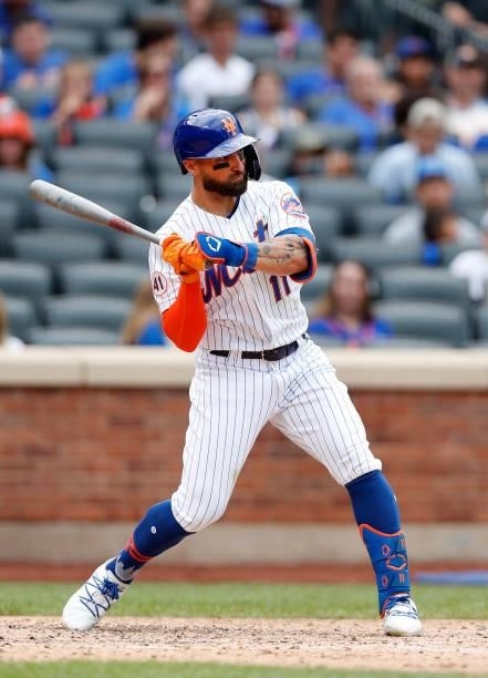 Kevin Pillar of the New York Mets in action against the Cincinnati Reds at Citi Field on August 01, 2021 in New York City. The Reds defeated the Mets...