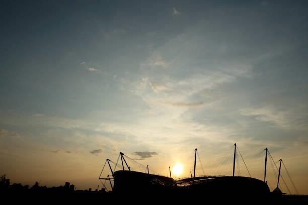 Silhouette of the Etihad Stadium is seen after the Pre-Season Friendly match between Manchester City and Blackpool at Manchester City Football...