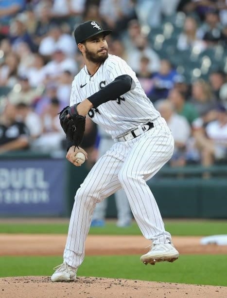 Starting pitcher Dylan Cease of the Chicago White Sox delivers the ball against the Kansas City Royals at Guaranteed Rate Field on August 03, 2021 in...