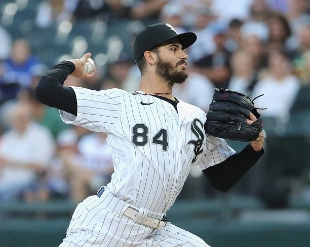 Starting pitcher Dylan Cease of the Chicago White Sox delivers the ball against the Kansas City Royals at Guaranteed Rate Field on August 03, 2021 in...