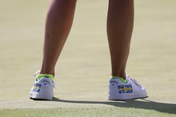 Detailed view of shoes worn by Madelene Sagstrom of Team Sweden are seen during the first round of the Women's Individual Stroke Play on day twelve...