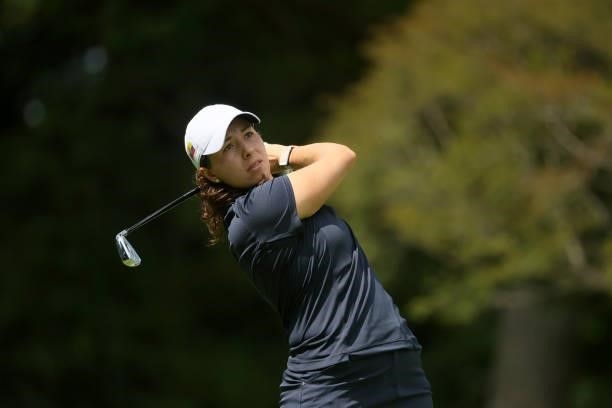 Daniela Darquea of Team Ecuador plays her shot from the fourth tee during the first round of the Women's Individual Stroke Play on day twelve of the...