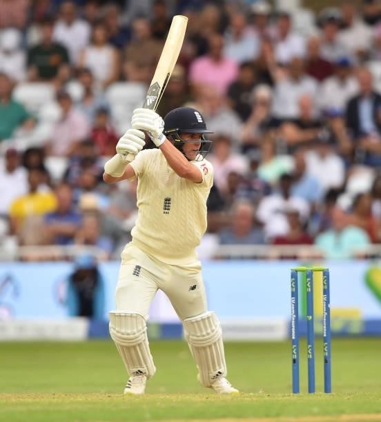 Sam Curran of England bats during day one of the First Test Match between England and India at Trent Bridge on August 04, 2021 in Nottingham, England.
