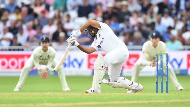 Rohit Sharma of India bats during day one of the First Test Match between England and India at Trent Bridge on August 04, 2021 in Nottingham, England.