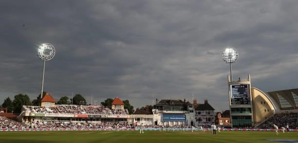 General view showing the Members Pavilion during day one of the First LV= Insurance test match between England and India at Trent Bridge on August...