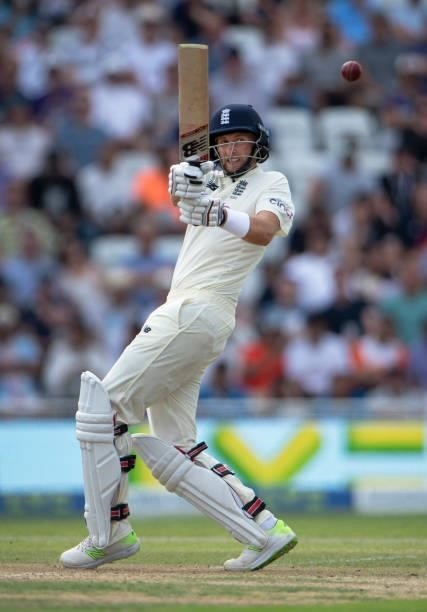 Joe Root of England batting during day one of the First Test Match between England and India at Trent Bridge on August 04, 2021 in Nottingham,...