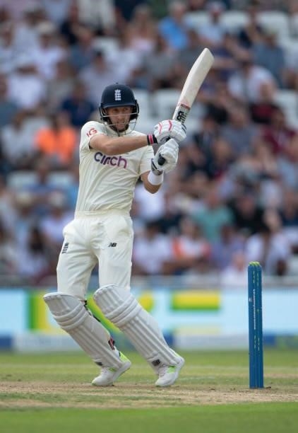 Joe Root of England batting during day one of the First Test Match between England and India at Trent Bridge on August 04, 2021 in Nottingham,...