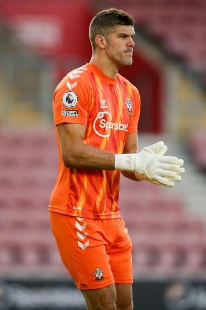 Fraser Forster of Southampton during a pre-season friendly between Southampton FC and Levante UD at St Mary's Stadium on August 04, 2021 in...