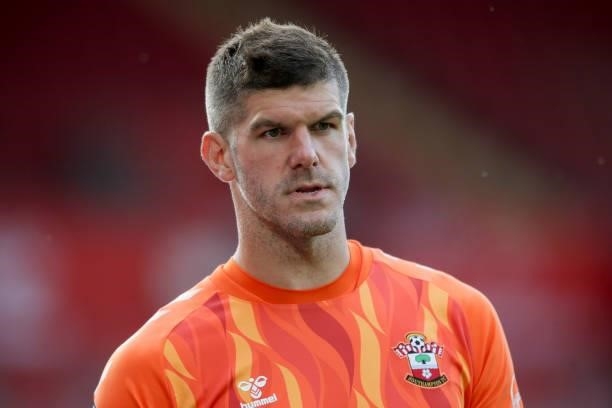 Fraser Forster of Southampton during a pre-season friendly between Southampton FC and Levante UD at St Mary's Stadium on August 04, 2021 in...