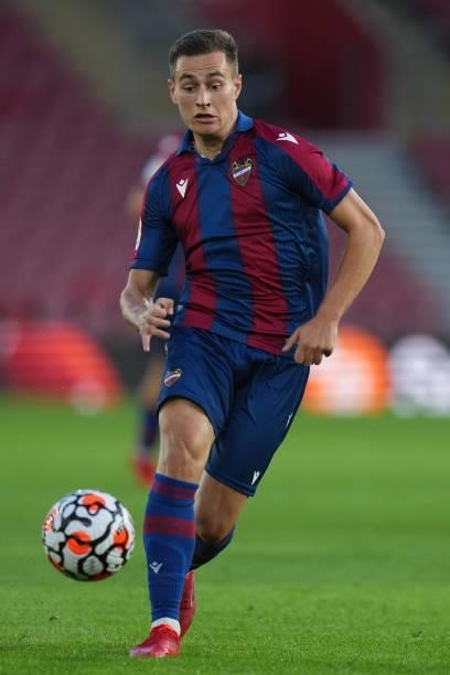 Jorge de Frutos of Levante in action during a pre season friendly between Southampton and Levante at St Mary's Stadium on August 04, 2021 in...