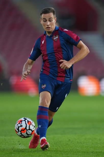 Jorge de Frutos of Levante in action during a pre season friendly between Southampton and Levante at St Mary's Stadium on August 04, 2021 in...