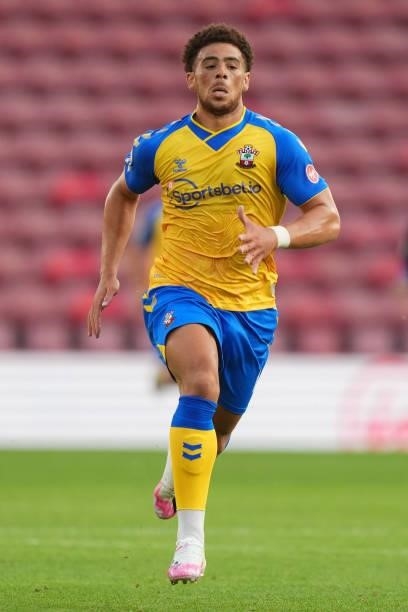 Che Adams of Southampton in action during a pre season friendly between Southampton and Levante at St Mary's Stadium on August 04, 2021 in...