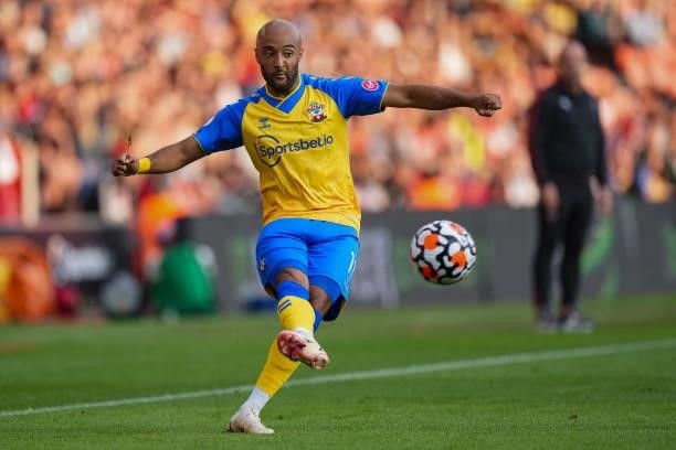 Nathan Redmond of Southampton in action during a pre season friendly between Southampton and Levante at St Mary's Stadium on August 04, 2021 in...