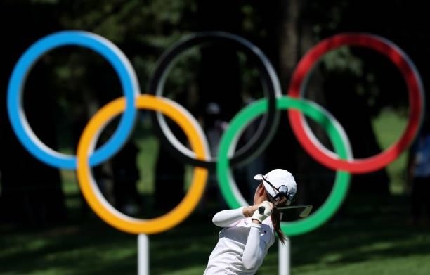 Mone Inami of Team Japan plays her shot from the 16th tee during the second round of the Women's Individual Stroke Play on day thirteen of the Tokyo...