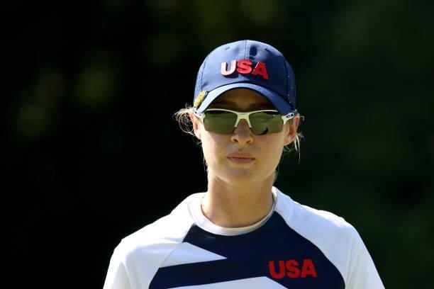 Nelly Korda of Team United States looks on from the 17th hole during the second round of the Women's Individual Stroke Play on day thirteen of the...