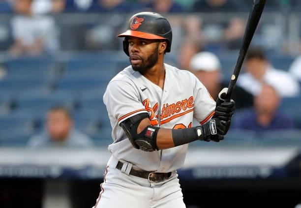 Cedric Mullins of the Baltimore Orioles in action against the New York Yankees at Yankee Stadium on August 03, 2021 in New York City. The Yankees...