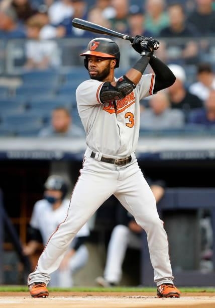 Cedric Mullins of the Baltimore Orioles in action against the New York Yankees at Yankee Stadium on August 03, 2021 in New York City. The Yankees...
