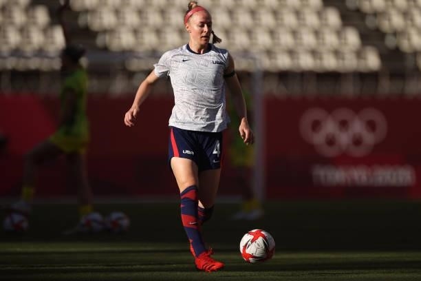 Becky Sauerbrunn of Team United States warms up prior to the Women's Bronze Medal match between United States and Australia on day thirteen of the...