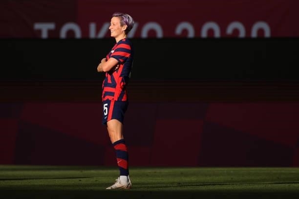 Megan Rapinoe of Team United States celebrates after scoring their side's first goal during the Women's Bronze Medal match between United States and...