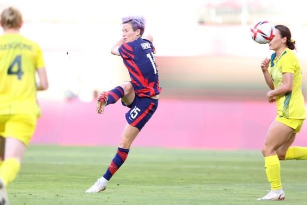 Megan Rapinoe of Team United States scores their side's second goal during the Women's Bronze Medal match between United States and Australia on day...