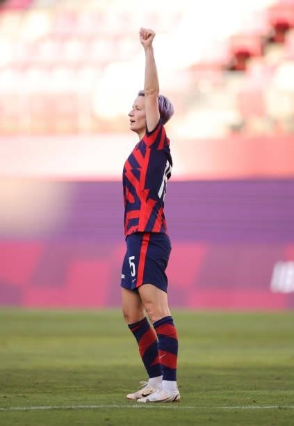 Megan Rapinoe of Team United States celebrates after scoring their side's second goal during the Women's Bronze Medal match between United States and...