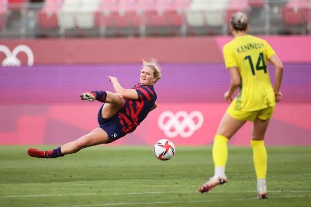 Lindsey Horan of Team United States shoots during the Women's Bronze Medal match between United States and Australia on day thirteen of the Tokyo...