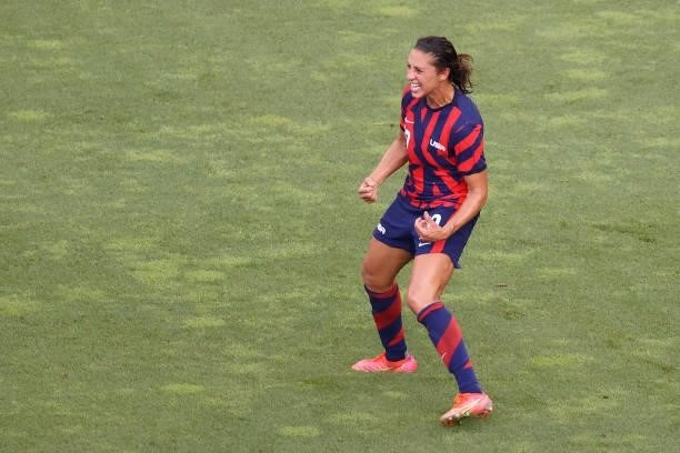 Carli Lloyd of Team United States celebrates after scoring their side's third goal during the Women's Bronze Medal match between United States and...