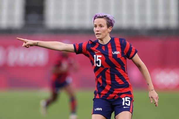 Megan Rapinoe of Team United States gives instructions during the Women's Bronze Medal match between United States and Australia on day thirteen of...