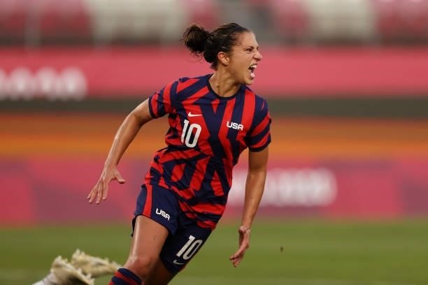 Carli Lloyd of Team United States celebrates after scoring their side's fourth goal during the Women's Bronze Medal match between United States and...