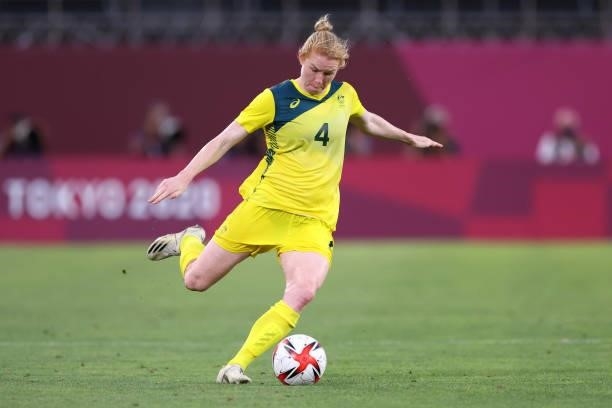 Clare Polkinghorne of Team Australia makes a pass during the Women's Bronze Medal match between United States and Australia on day thirteen of the...