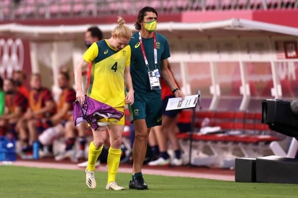Clare Polkinghorne of Team Australia after being substituted during the Women's Bronze Medal match between United States and Australia on day...