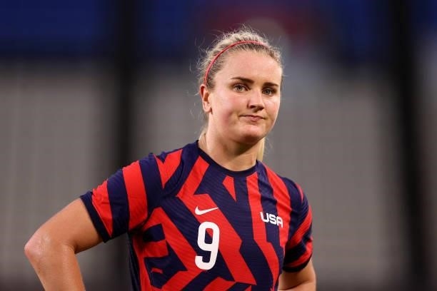 Lindsey Horan of Team United States looks on during the Women's Bronze Medal match between United States and Australia on day thirteen of the Tokyo...