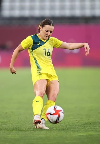 Hayley Raso of Team Australia in action during the Women's Bronze Medal match between United States and Australia on day thirteen of the Tokyo 2020...