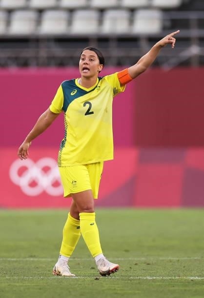 Sam Kerr of Team Australia reacts during the Women's Bronze Medal match between United States and Australia on day thirteen of the Tokyo 2020 Olympic...