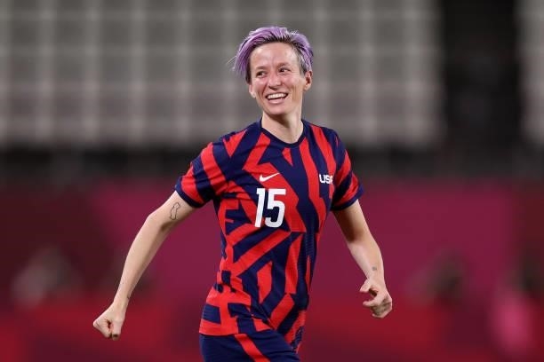 Megan Rapinoe of Team United States celebrates their side's victory after the Women's Bronze Medal match between United States and Australia on day...