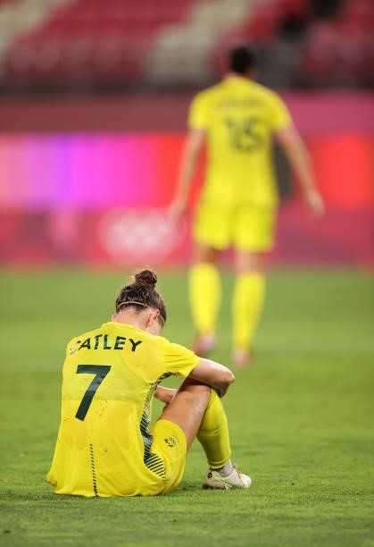 Steph Catley of Team Australia looks dejected following defeat in the Women's Bronze Medal match between United States and Australia on day thirteen...