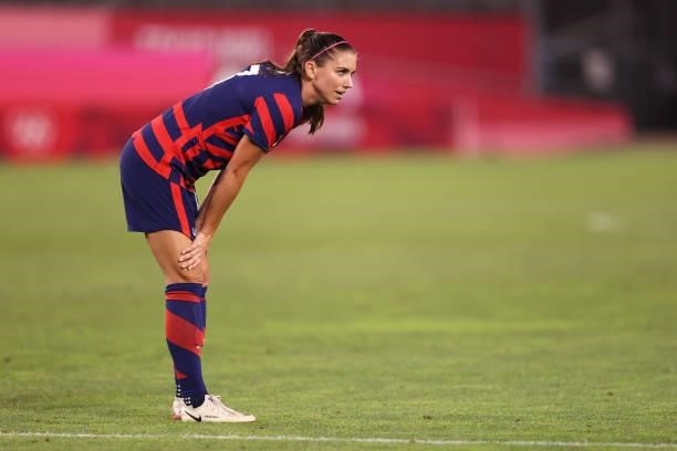 Alex Morgan of Team United States looks on during the Women's Bronze Medal match between United States and Australia on day thirteen of the Tokyo...