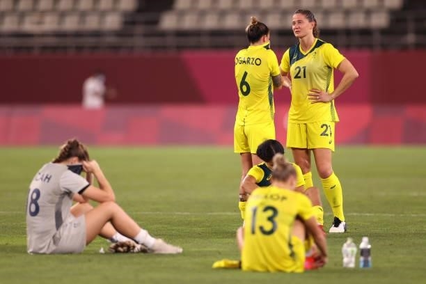 Chloe Logarzo and Laura Brock of Team Australia look dejected following defeat in the Women's Bronze Medal match between United States and Australia...