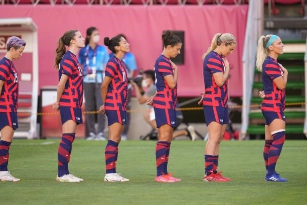 Startrs before a game between Australia and USWNT at Kashima Soccer Stadium on August 5, 2021 in Kashima, Japan.