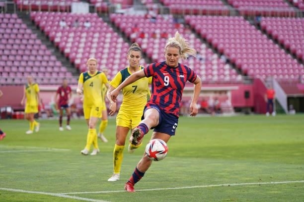 Lindsey Horan of the United States during a game between Australia and USWNT at Kashima Soccer Stadium on August 5, 2021 in Kashima, Japan.