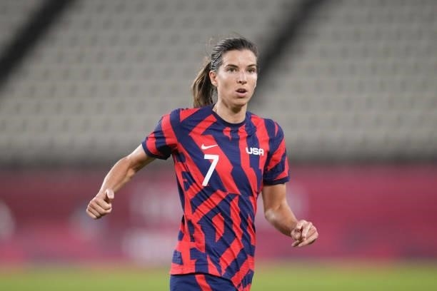 Tobin Heath of the United States during a game between Australia and USWNT at Kashima Soccer Stadium on August 5, 2021 in Kashima, Japan.