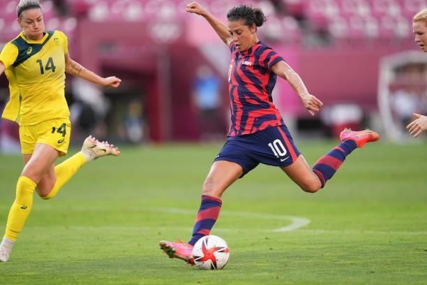 Carli Lloyd of the United States during a game between Australia and USWNT at Kashima Soccer Stadium on August 5, 2021 in Kashima, Japan.