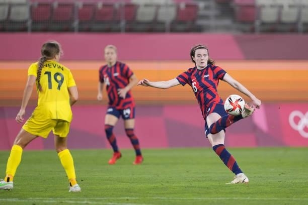 Rose Lavelle of the United States during a game between Australia and USWNT at Kashima Soccer Stadium on August 5, 2021 in Kashima, Japan.
