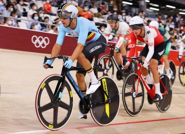 Kenny de Ketele of Team Belgium competes during the Men's Omnium points race, 4 round of 4 of the track cycling on day thirteen of the Tokyo 2020...