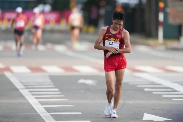 Cai Zelin of Team China competes in the Men's 20km Race Walk Final on day thirteen of the Tokyo 2020 Olympic Games at Sapporo Odori Park on August 5,...
