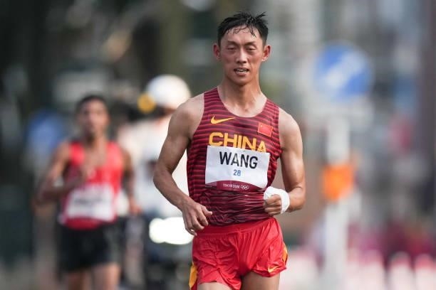 Wang Kaihua of Team China competes in the Men's 20km Race Walk Final on day thirteen of the Tokyo 2020 Olympic Games at Sapporo Odori Park on August...
