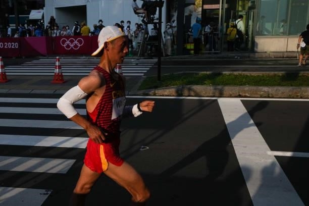 Wang Kaihua of Team China competes in the Men's 20km Race Walk Final on day thirteen of the Tokyo 2020 Olympic Games at Sapporo Odori Park on August...
