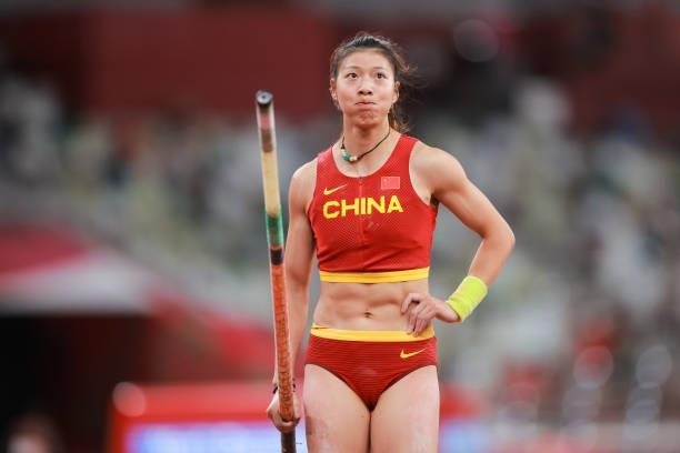 Xu Huiqin of Team China competes in the Women's Pole Vault Final on day thirteen of the Tokyo 2020 Olympic Games at Olympic Stadium on August 5, 2021...