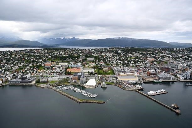 An aerial general view of Tromsø City during the 8th Arctic Race Of Norway 2021, Stage 1 a 142,5km stage from Tromsø to Tromsø / #ArcticRace / on...